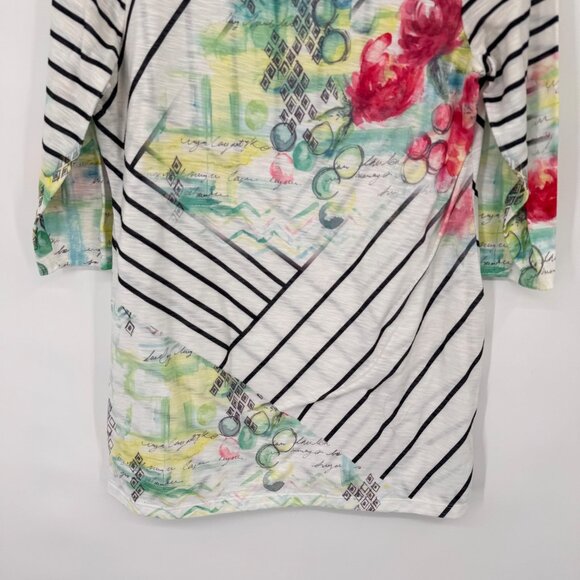 Zenergy By Chicos Womens 3/4 Sleeve Tunic Top Size large Striped Floral Design - Picture 4 of 13